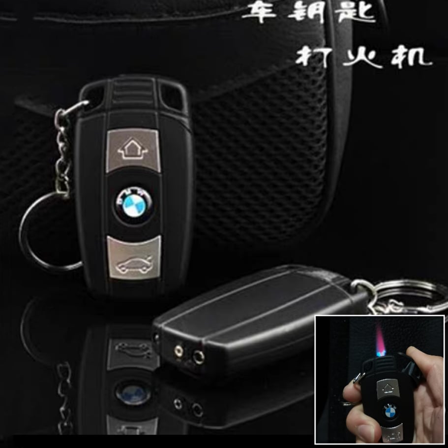 BMW Car Keychain LED Light Windproof Lighter (Red Flame)
